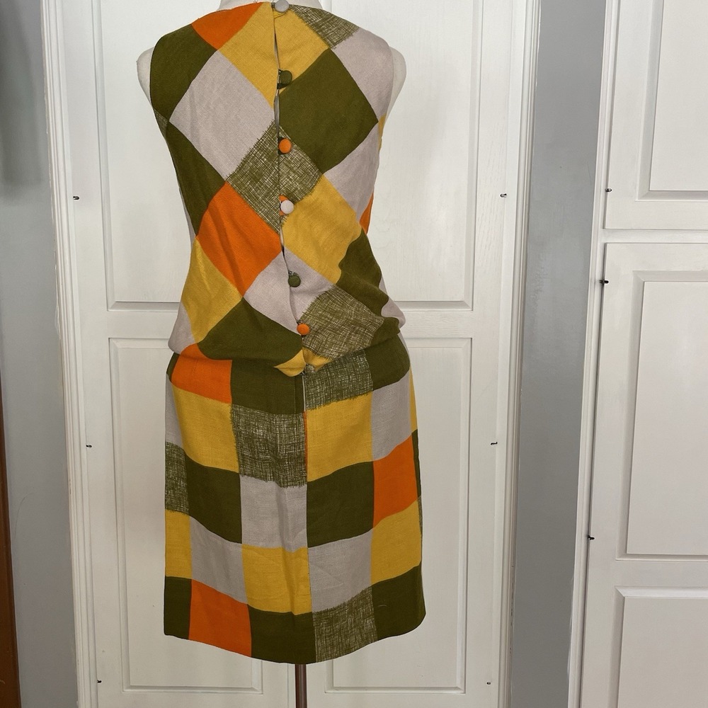 Vintage‎ 1960's Pixie Mod Shift Dress Bold Check Plaid Sleeveless Gogo Women's 7 - Picture 11 of 16